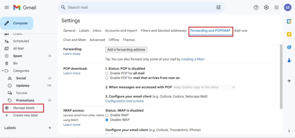 Forwarding and POP-IMAP in Gmail